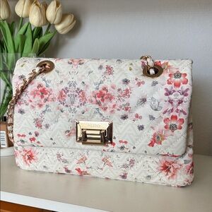 Aldo Floral Quilted Shoulder Bag - Cream and Pink